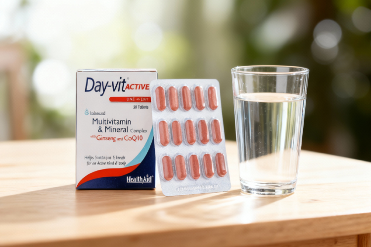 قرص دی ویت اکتیو کنار لیوان آب